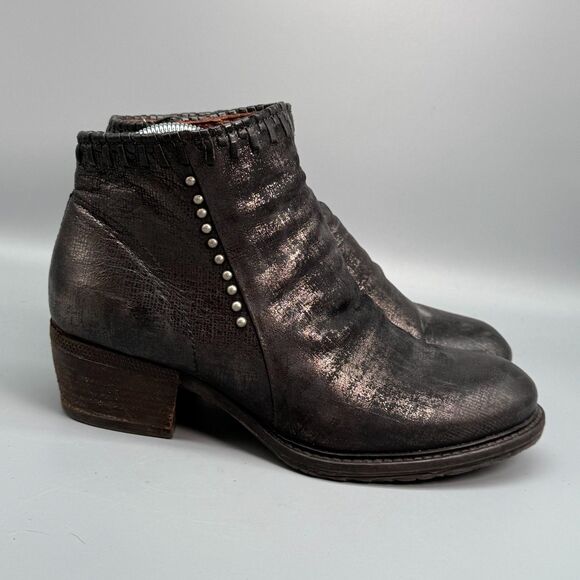 A.S.98 Airstep Womens 9.5 - 10 Metallic Gold Black Zip Bootie Boot Retro Vintage - Picture 1 of 12